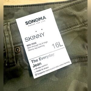 Sonoma Olive Green Skinny Jeans 16 Long new 
Green Camo print